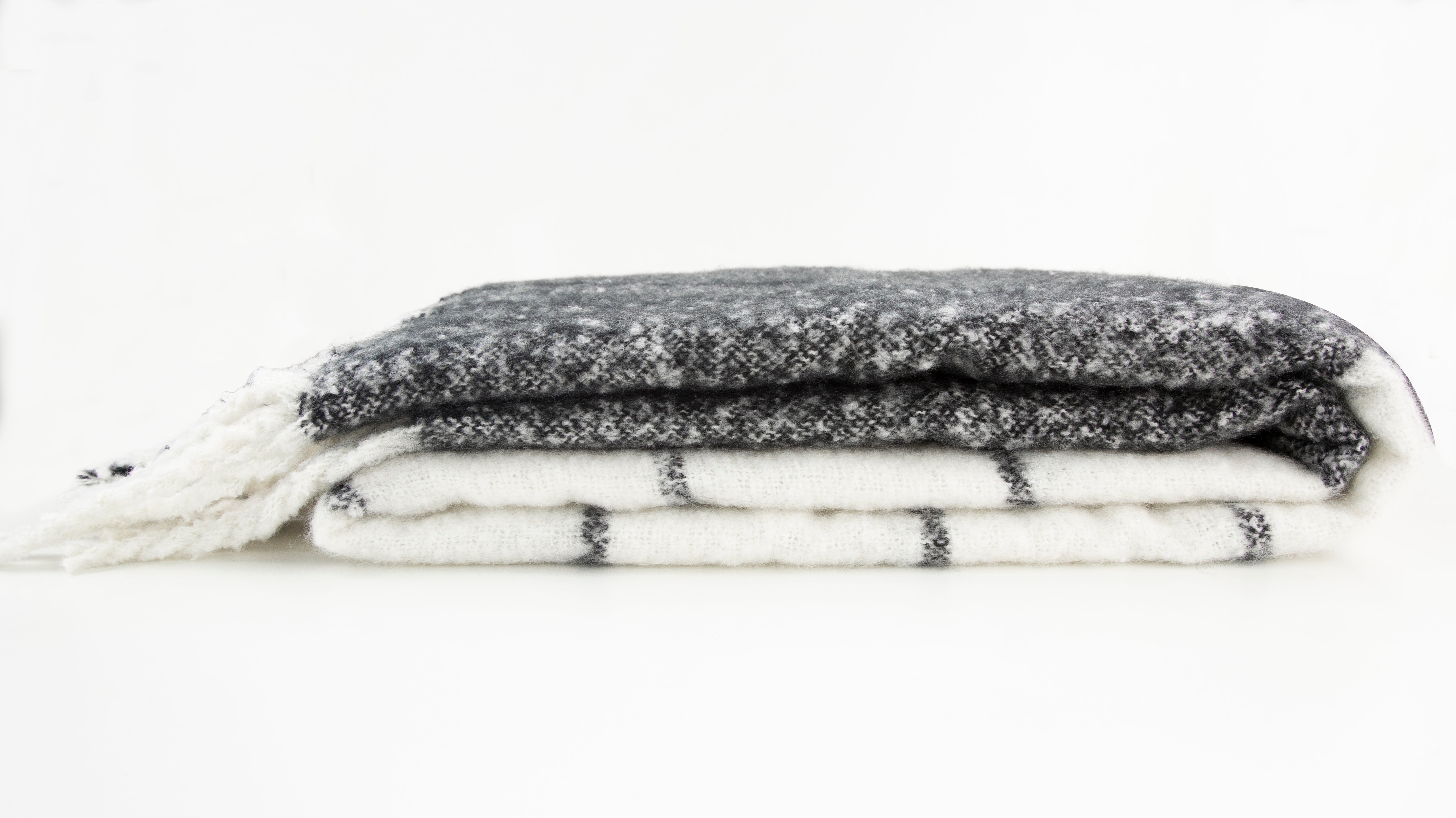 Malini Malmo Faux Mohair Check Black/Ivory White Throw